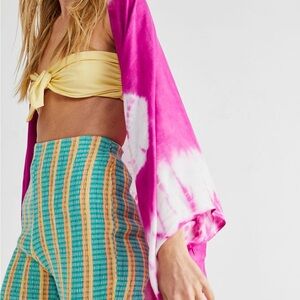 NWT Free People Pink Spellbound Tie-Dye Kimono Swim Cover Up Duster